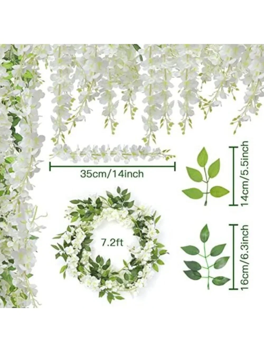 10 Pcs 7.2 Ft White Artificial Wisteria Garland for Home Decor & Events